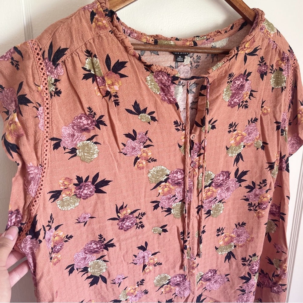 Buffalo David Bitton Mauve Floral Print Short Sleeve Blouse - Picture 2 of 3